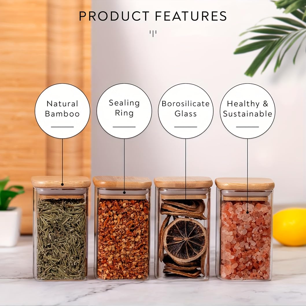 Spice Jars with Airtight Bamboo Lid | Seasoning Containers