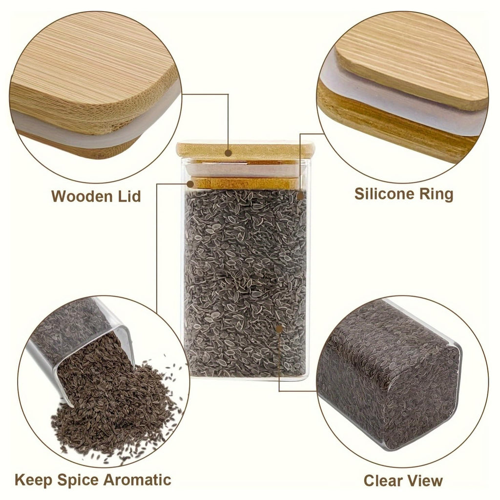 Spice Jars with Airtight Bamboo Lid | Seasoning Containers