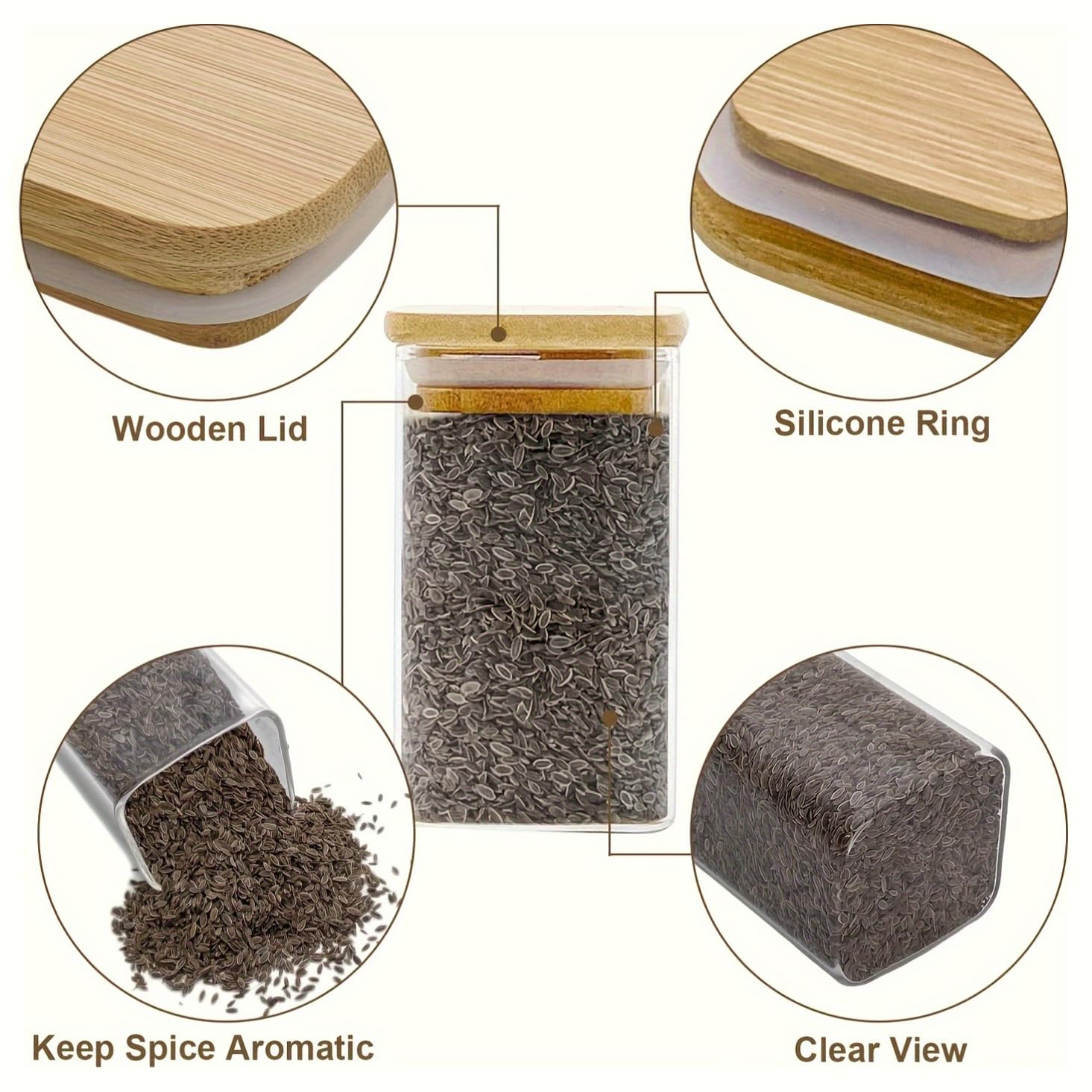 Spice Jars with Airtight Bamboo Lid | Seasoning Containers